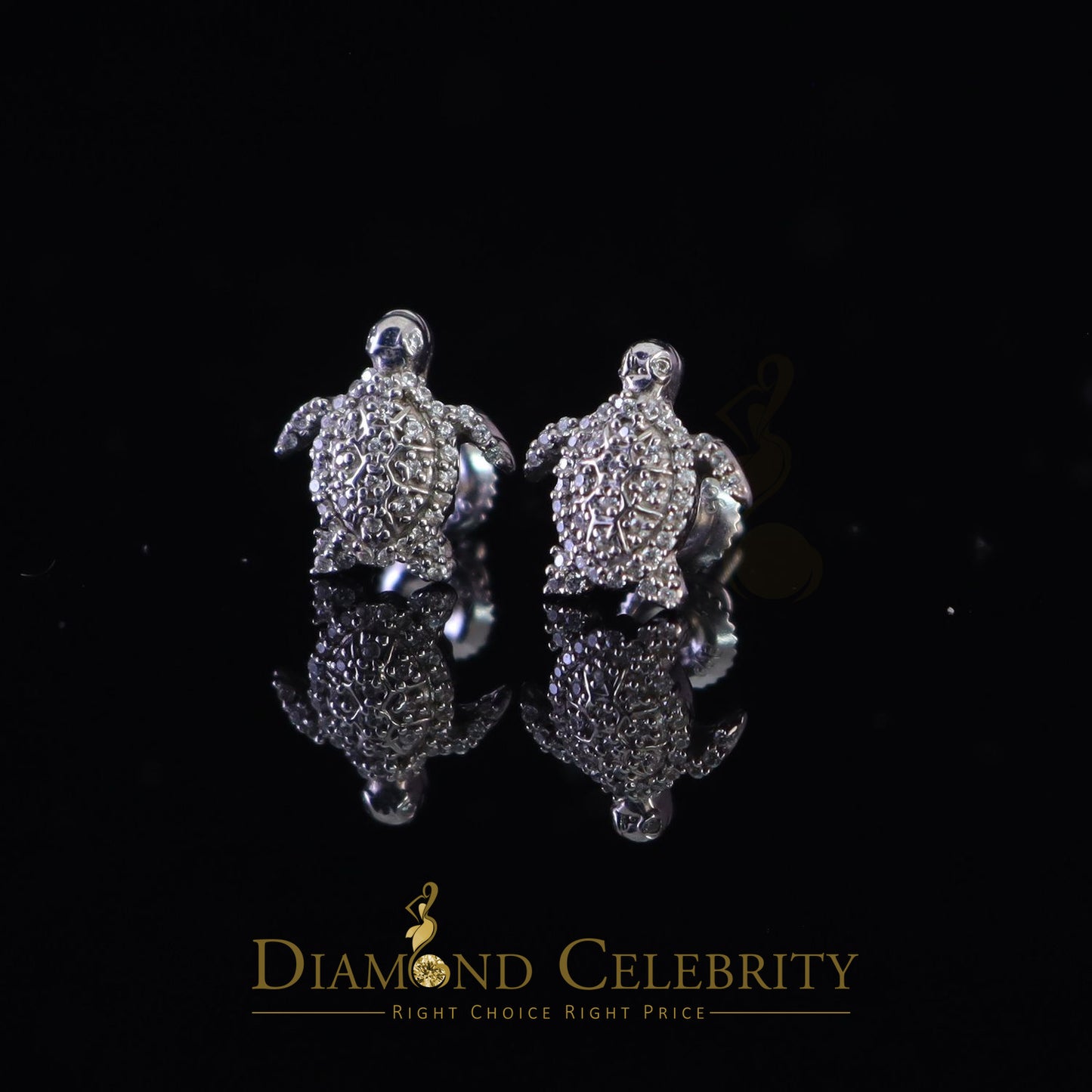 DiamondCelebritees  925 Sterling White Silver 0.50ct Cubic Zirconia Turtle Earrings Women & Men's
