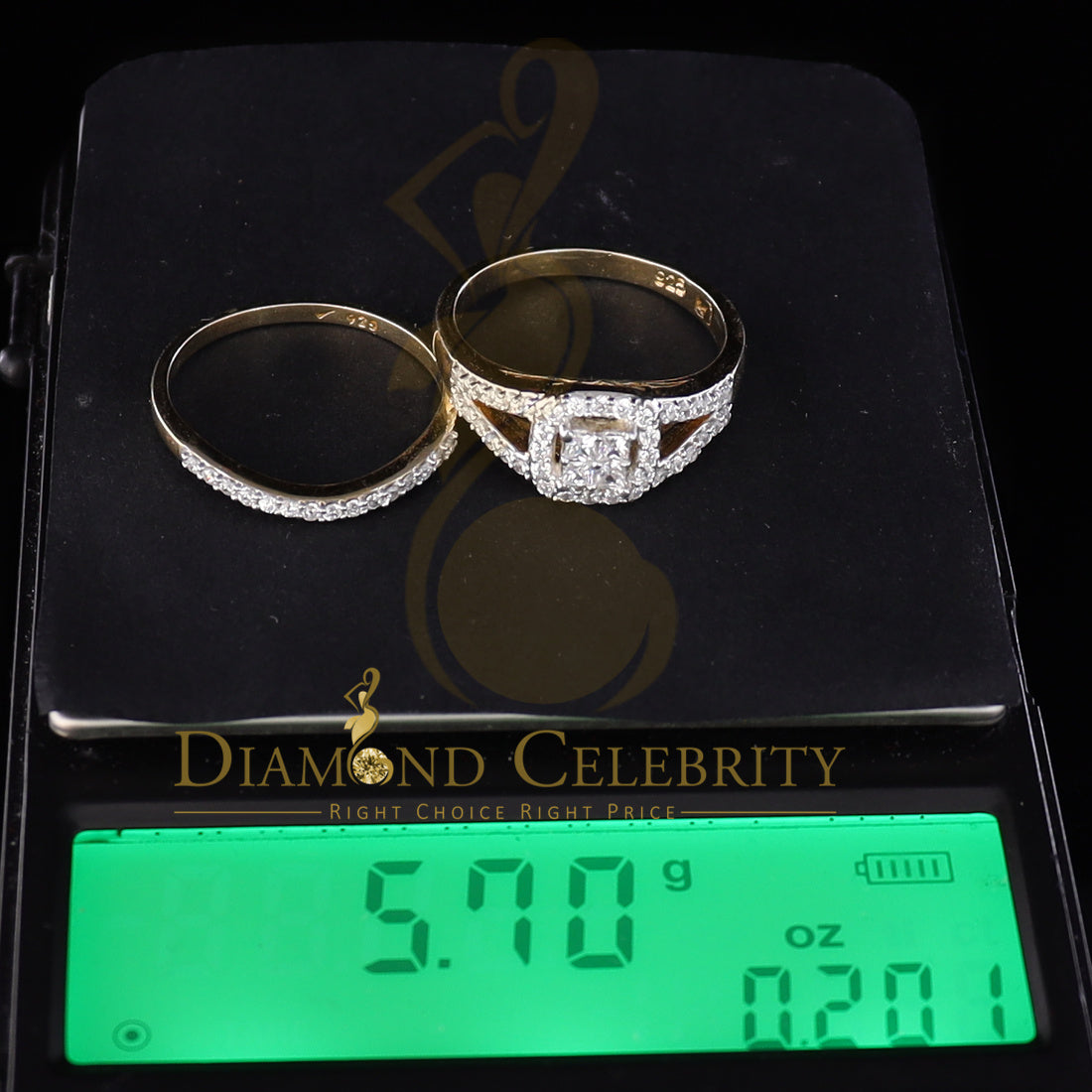 DiamondCelebritees 925 Sterling Yellow Silver Square 1.50ct Cubic Zirconia Womens Ring Size - 9