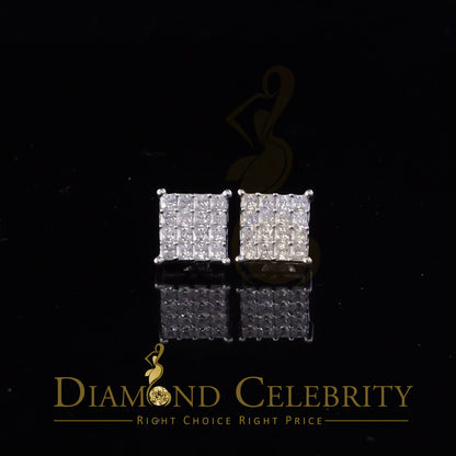 DiamondCelebritees  925 White Silver 2.88ct Cubic Zirconia Women's & Men's Hip Hop Square Earrings