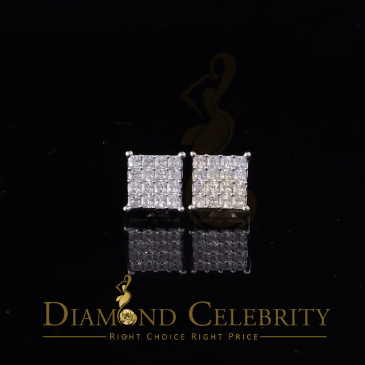 DiamondCelebritees  925 White Silver 2.88ct Cubic Zirconia Women's & Men's Hip Hop Square Earrings