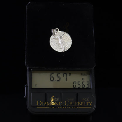 DiamondCelebritees Double Side Jesus Crusification & ST Benadict Men/Women Pendant White 925 Silver