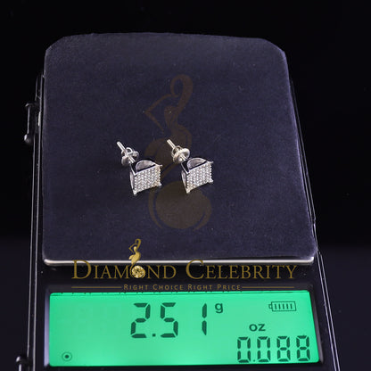 DiamondCelebritees 925 White Silver 0.25 ct Square Real Genuine Diamond Stud Men's Fashion Earrings