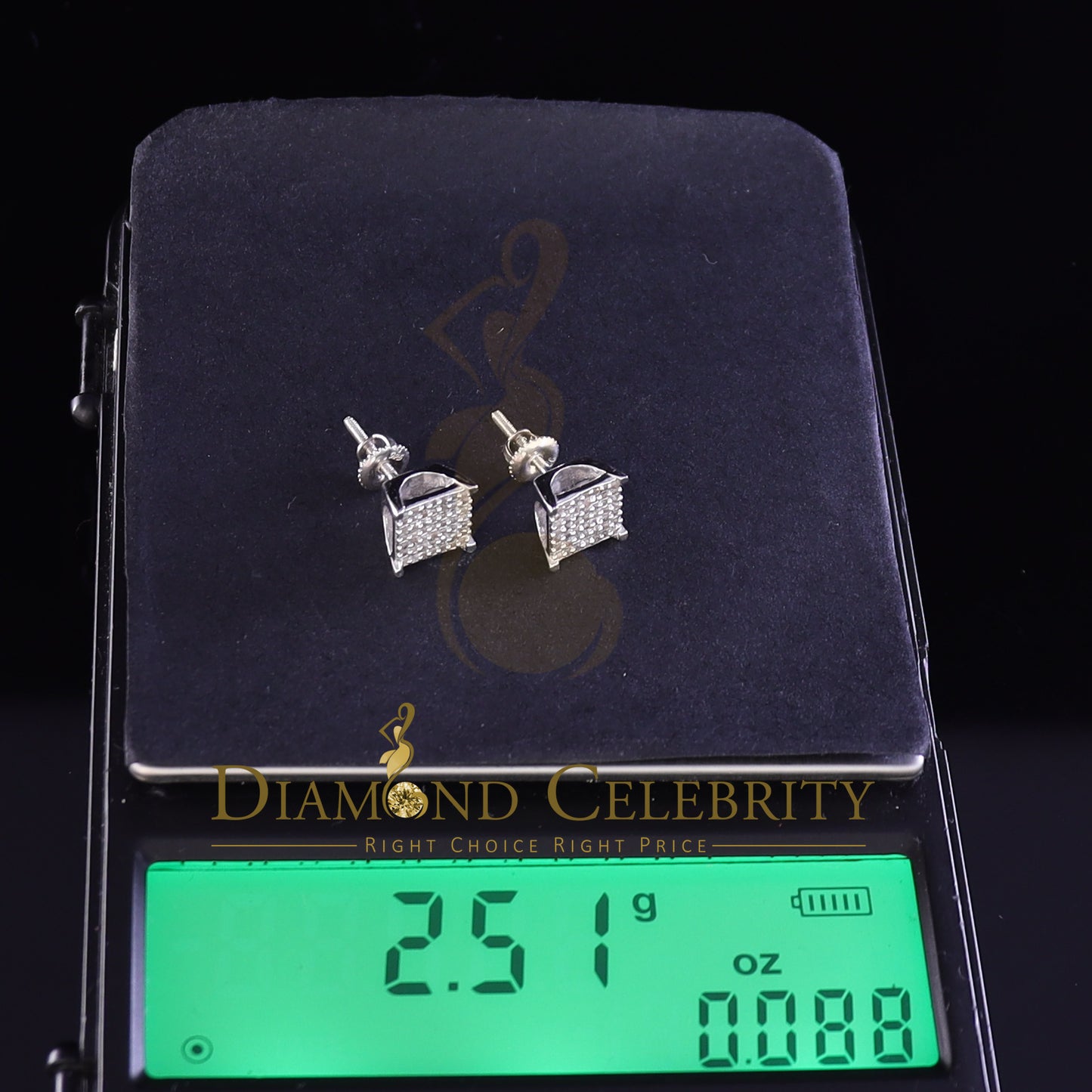 DiamondCelebritees 925 White Silver 0.25 ct Square Real Genuine Diamond Stud Men's Fashion Earrings