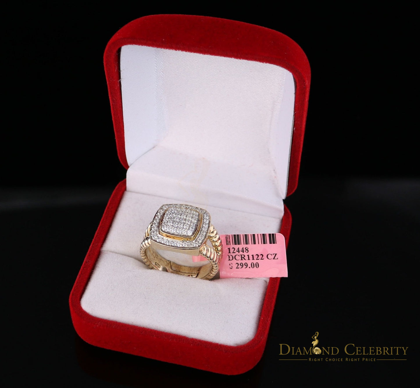 DiamondCelebritees 1.33ct Yellow Silver Square Cubic Zirconia Womens Adjustable Ring From SZ 8 to10