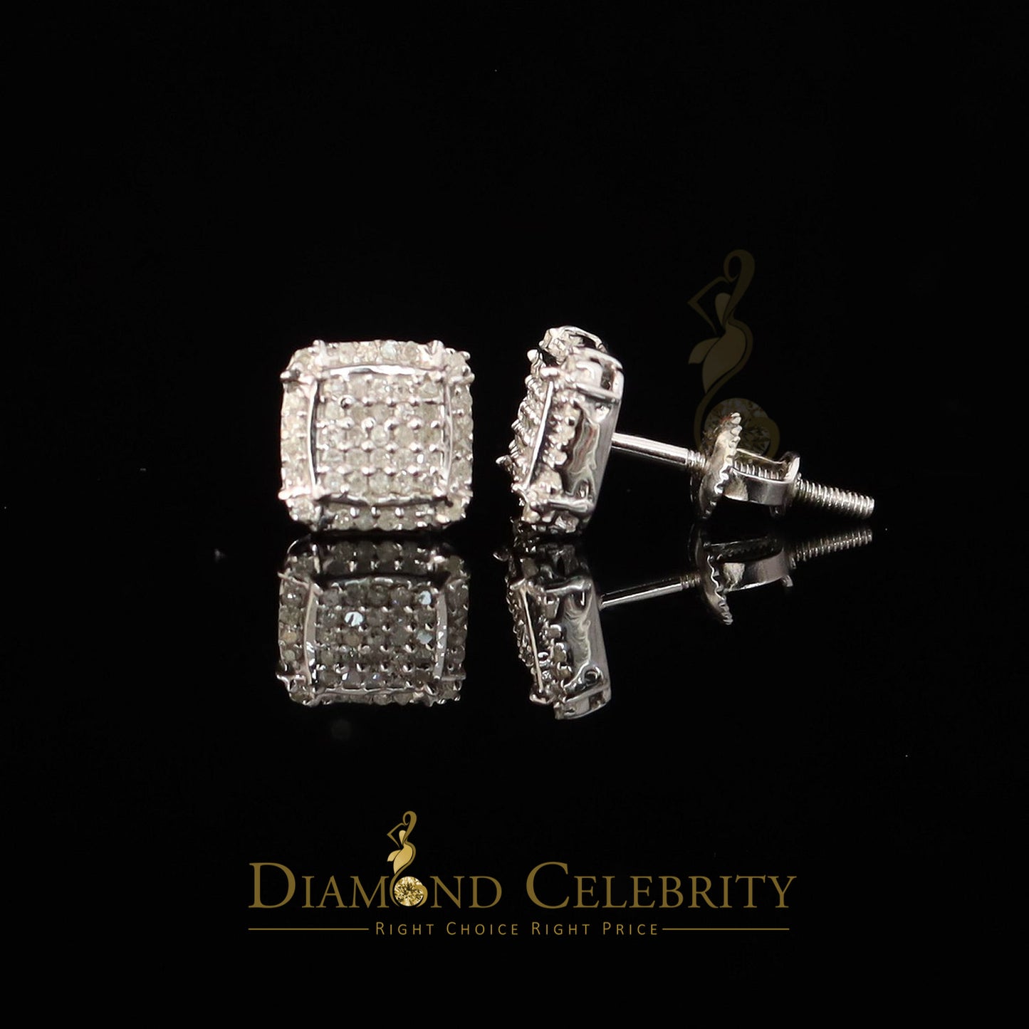 DiamondCelebritees 0.25ct Diamond 925 stud Sterling Silver White Square Earring For Men / Women