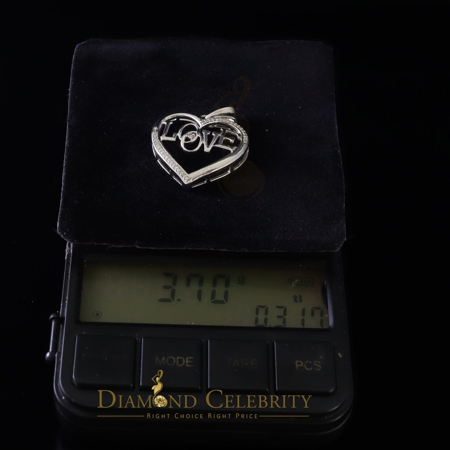 DiamondCelebritees  Real 0.15ct Diamond Sterling Silver LOVE HEART White Charm Necklace Pendant