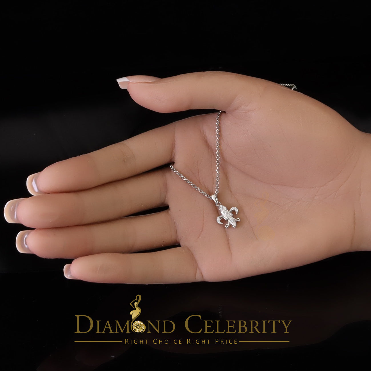 DiamondCelebritees Beautiful Sterling Silver Fleur De Lis White Pendant with 0.17ct Cubic Zirconia