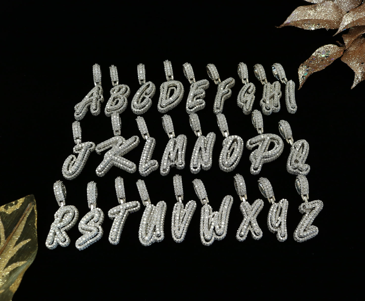 DiamondCelebritees White Cursive 3D Alphabet Shape 925 Sterling Silver Cubic Zirconia Pendant