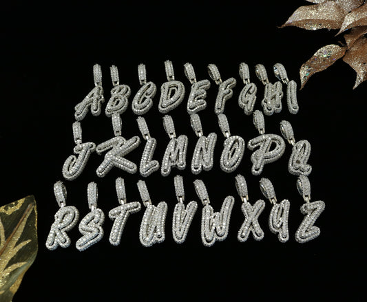 DiamondCelebritees White Cursive 3D Alphabet Shape 925 Sterling Silver Cubic Zirconia Pendant