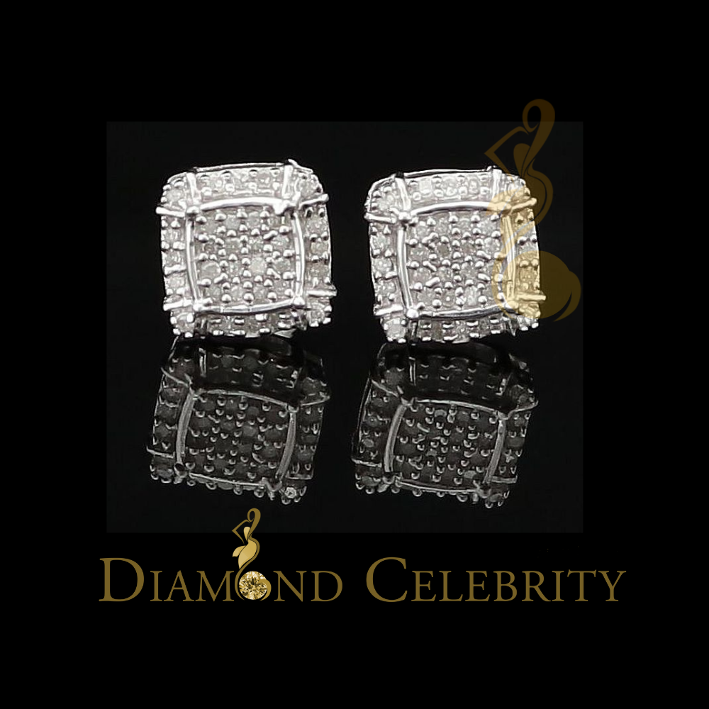 DiamondCelebritees 0.25ct Diamond 925 Sterling Silver White Square Earring For Men's / Women's