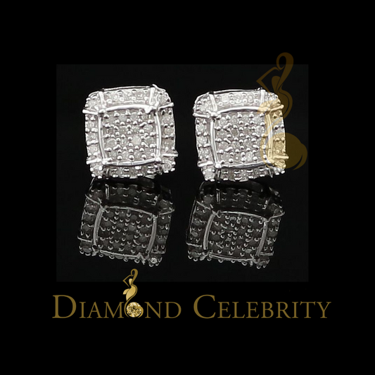 DiamondCelebritees 0.25ct Diamond 925 Sterling Silver White Square Earring For Men's / Women's