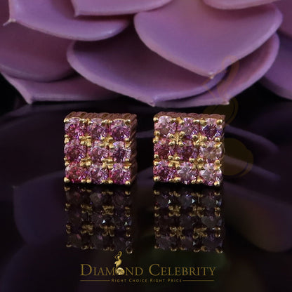 DiamondCelebritees 925 Silver Yellow 2.25ct VVS D Pink Moissanite Men/Women's Square Stud Earrings