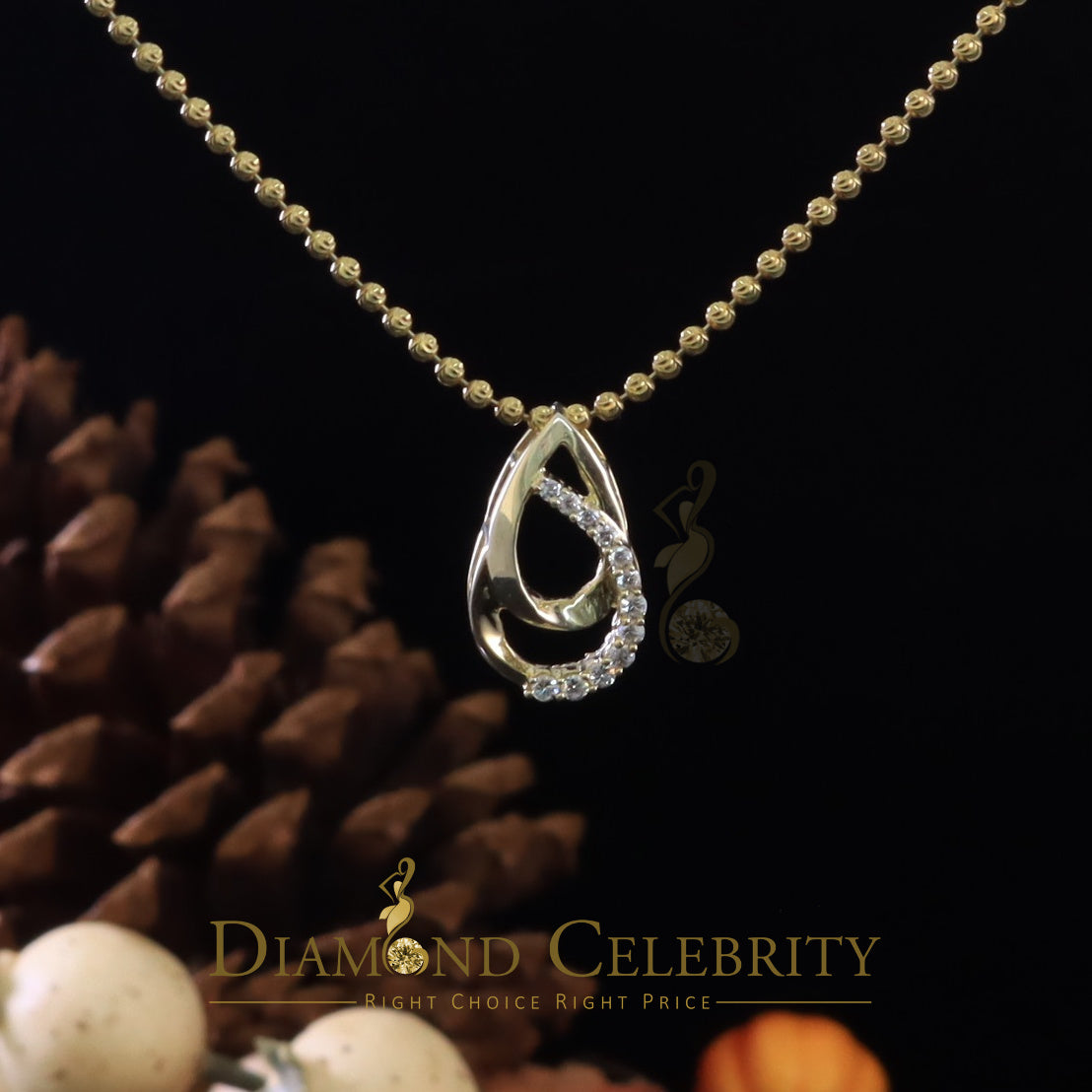 DiamondCelebritees Sterling Yellow Silver Pear Fashion Pendant with 0.00ct Cubic Zirconia Stone