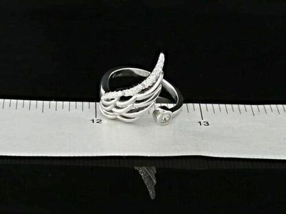 DiamondCelebritees 925 Sterling White Silver Angel Wing Ring Size 6.5 with 1.50ct Cubic Zirconia