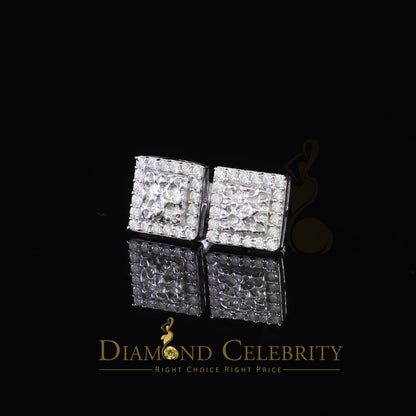 Diamondcelebritees 1.00ct Moissanite White 925 Sterling Silver Women's Square Shape Nugget Earrings