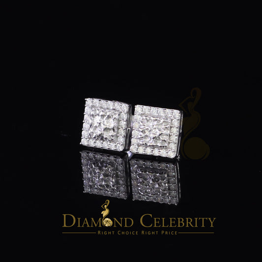 Diamondcelebritees 1.00ct Moissanite White 925 Sterling Silver Women's Square Shape Nugget Earrings