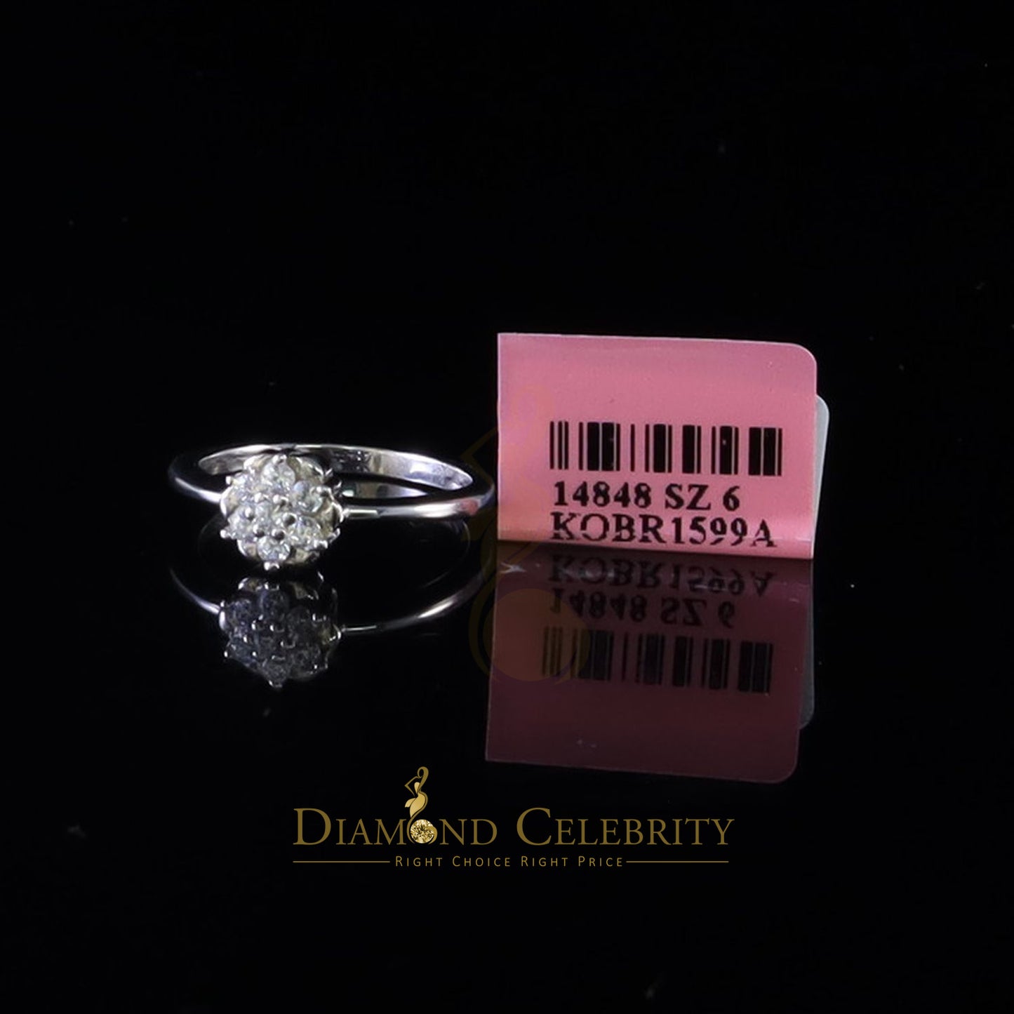DiamondCelebritees 925 White Silver 0.50ct Cubic Zirconia Flower Engagement Womens Ring Size 6