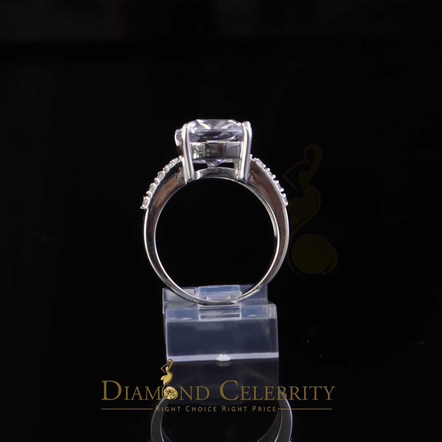 DiamondCelebritees 925 Silver 12.50CT White Cushion Cut 9 CZ Engagement Ring Women's Size 7.5