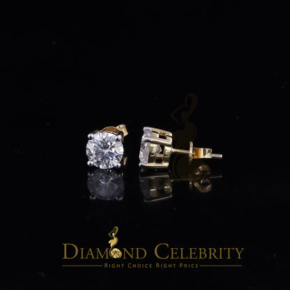 DiamondCelebritees 10k Real Yellow Gold with 3.50ct Round VVS 'D' Color Moissanite Stud Earrings