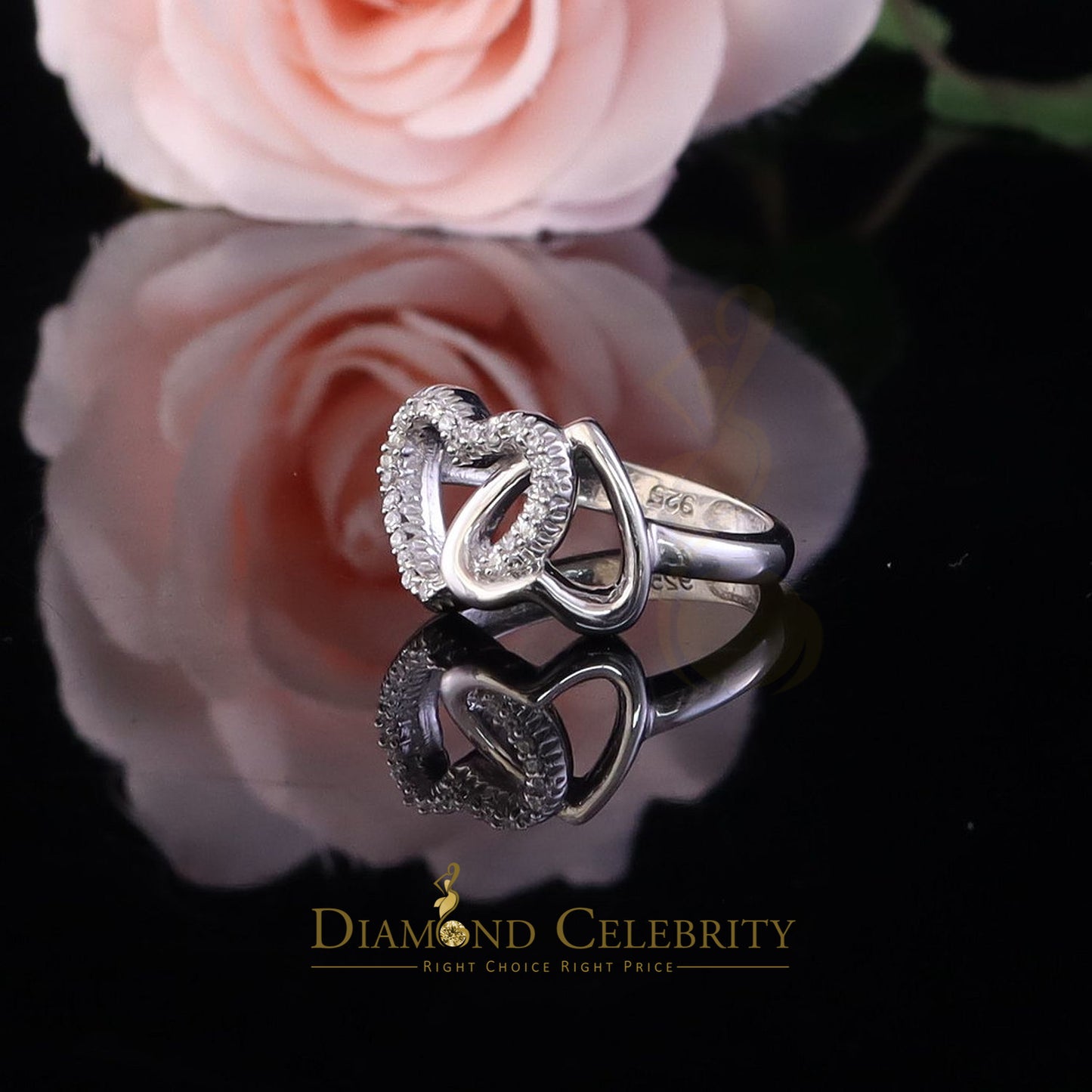 DiamondCelebritees 0.33 ct Cubic Zirconia 925 Sterling White Silver Heart Womens/Men's Ring Size 7