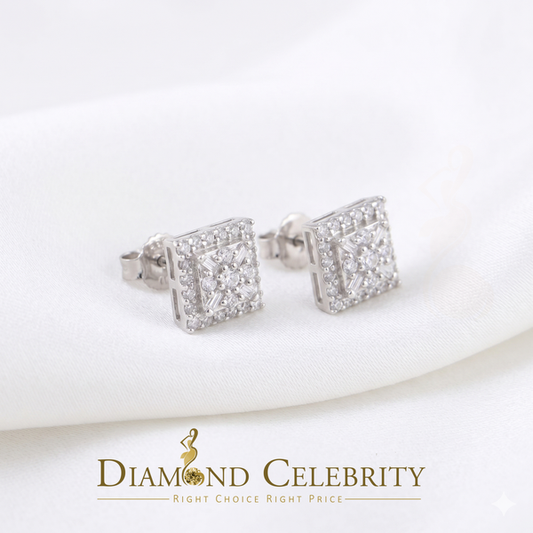 DiamondCelebritees  925 White Sterling Silver 0.74ct Cubic Zirconia Square Women's Stud Earrings