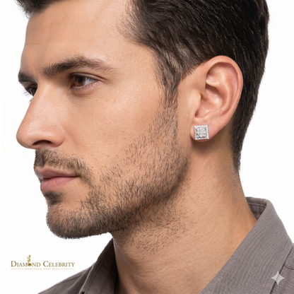 DiamondCelebritees  925 White Sterling Silver 0.74ct Cubic Zirconia Square Women's Stud Earrings