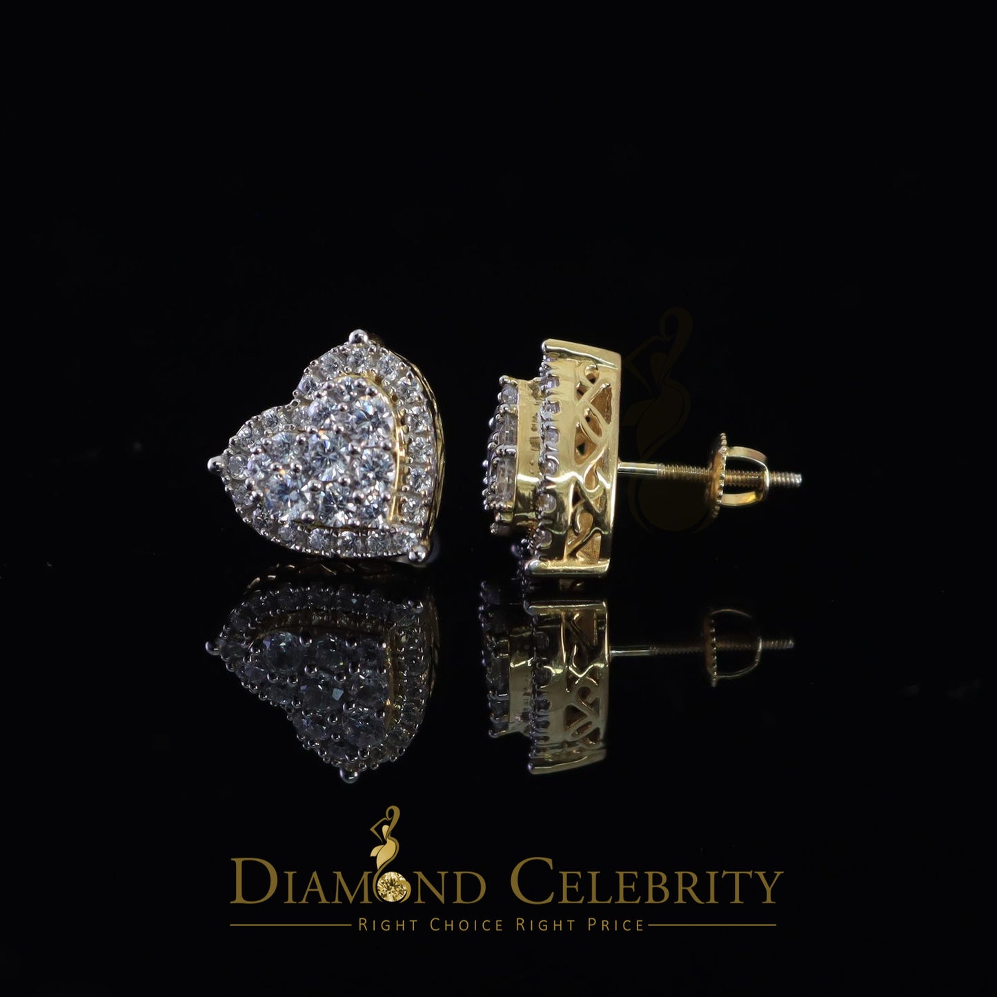 DiamondCelebritees  925 Sterling Yellow Silver 2.68ct Cubic Zirconia Heart Women's Stud Earrings