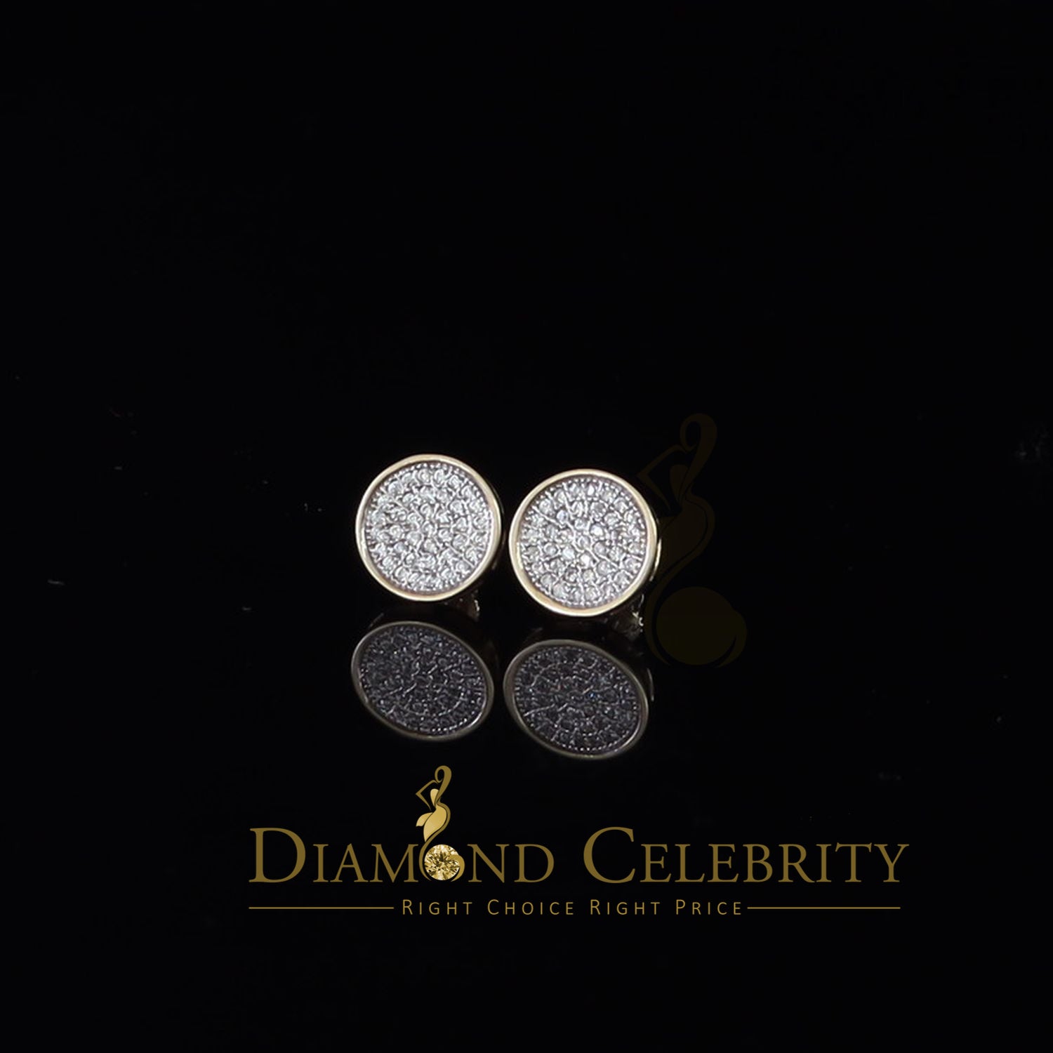 DiamondCelebritees  0.78ct Cubic Zirconia 925 Yellow Silver Women's & Men's Hip Hop Round Earrings