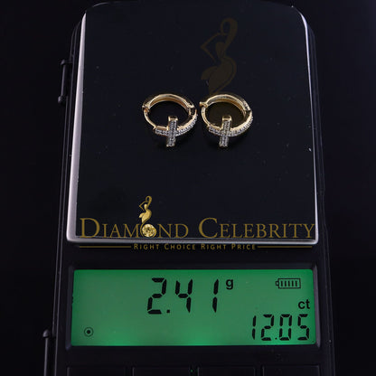 DiamondCelebritees 0.15ct Diamond 925 Sterling Silver Yellow Hoop Stud cross Earring For Men /Women