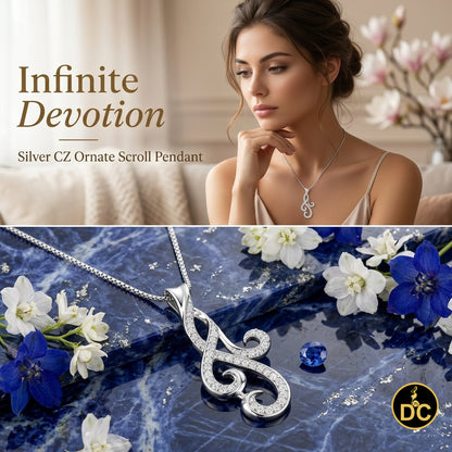DiamondCelebritees 925 Sterling Silver 0.41ct Pave CZ Scroll White Flowing Swirl Fashion Pendant