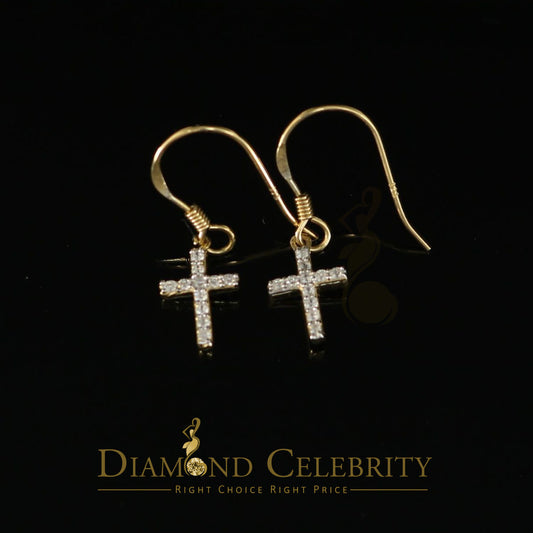 DiamondCelebritees  Yellow 925 Silver 0.27ct Cubic Zirconia Men's & Women's Dangling Cross Earrings