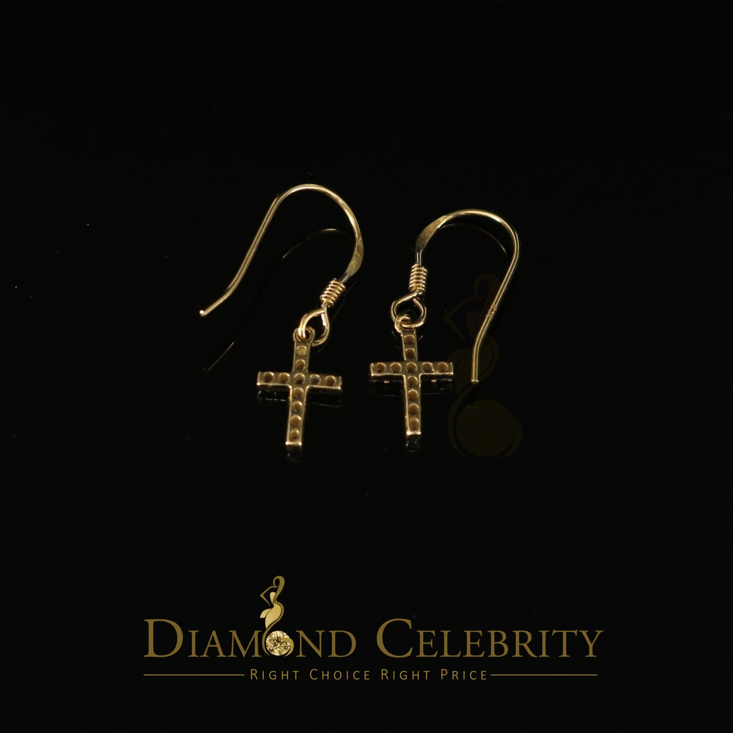 DiamondCelebritees  Yellow 925 Silver 0.27ct Cubic Zirconia Men's & Women's Dangling Cross Earrings