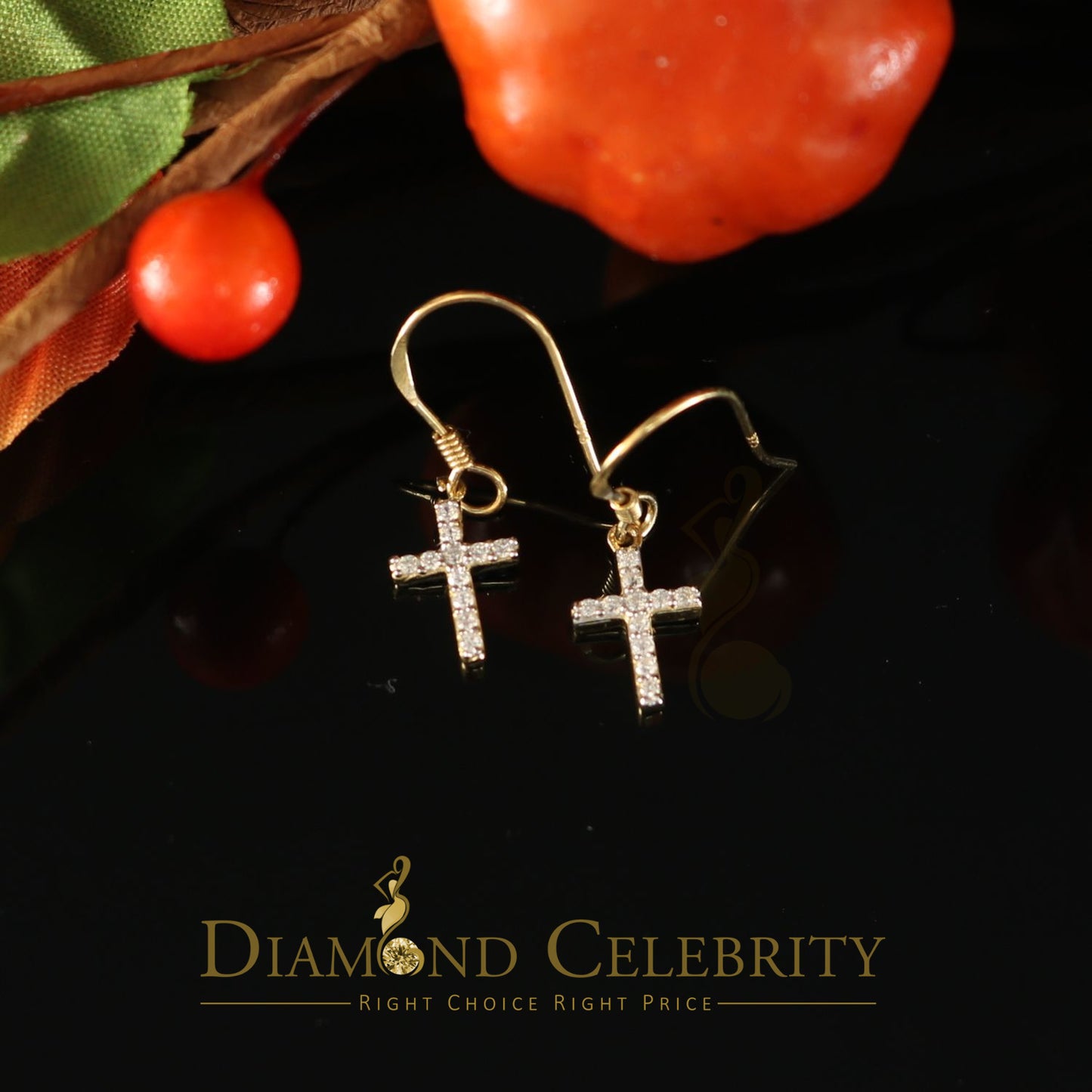 DiamondCelebritees  Yellow 925 Silver 0.27ct Cubic Zirconia Men's & Women's Dangling Cross Earrings