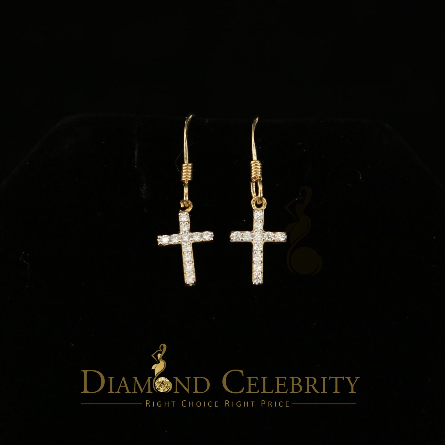 DiamondCelebritees  Yellow 925 Silver 0.27ct Cubic Zirconia Men's & Women's Dangling Cross Earrings