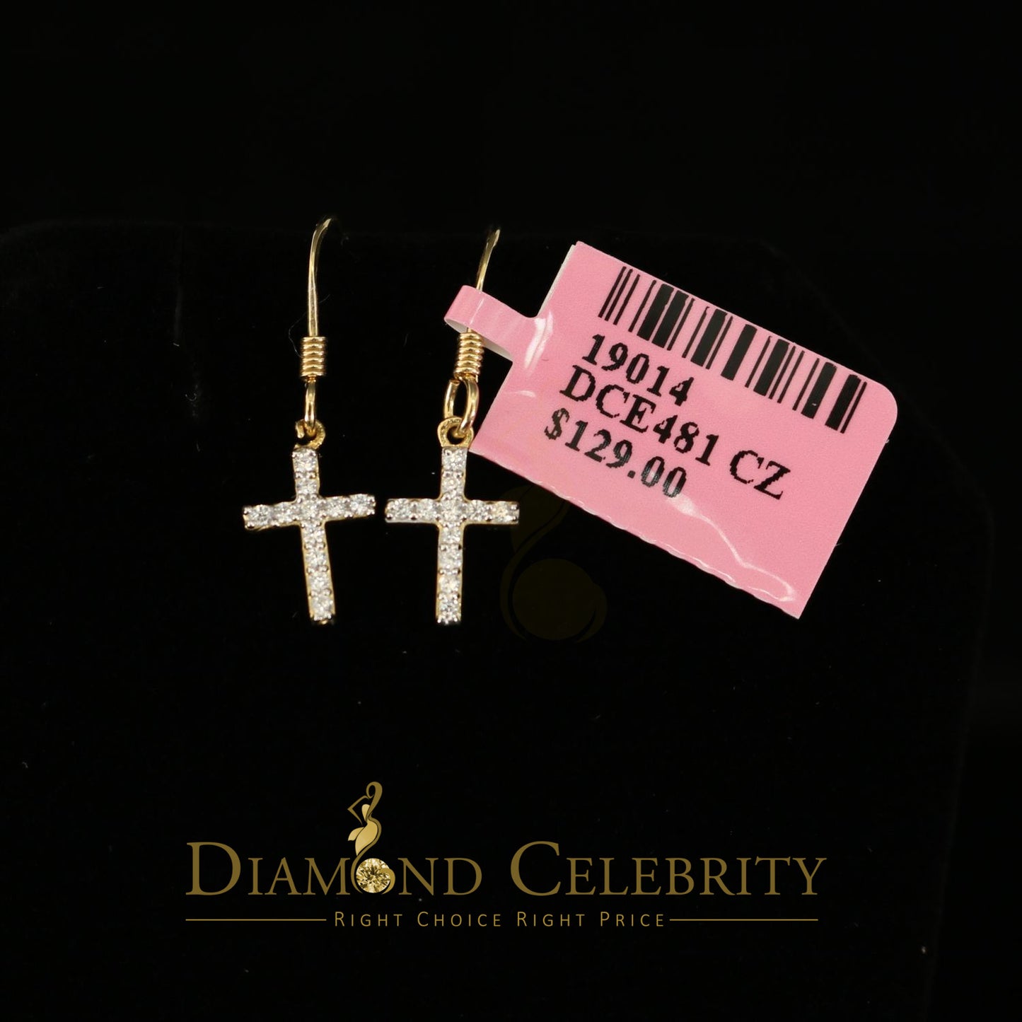 DiamondCelebritees  Yellow 925 Silver 0.27ct Cubic Zirconia Men's & Women's Dangling Cross Earrings