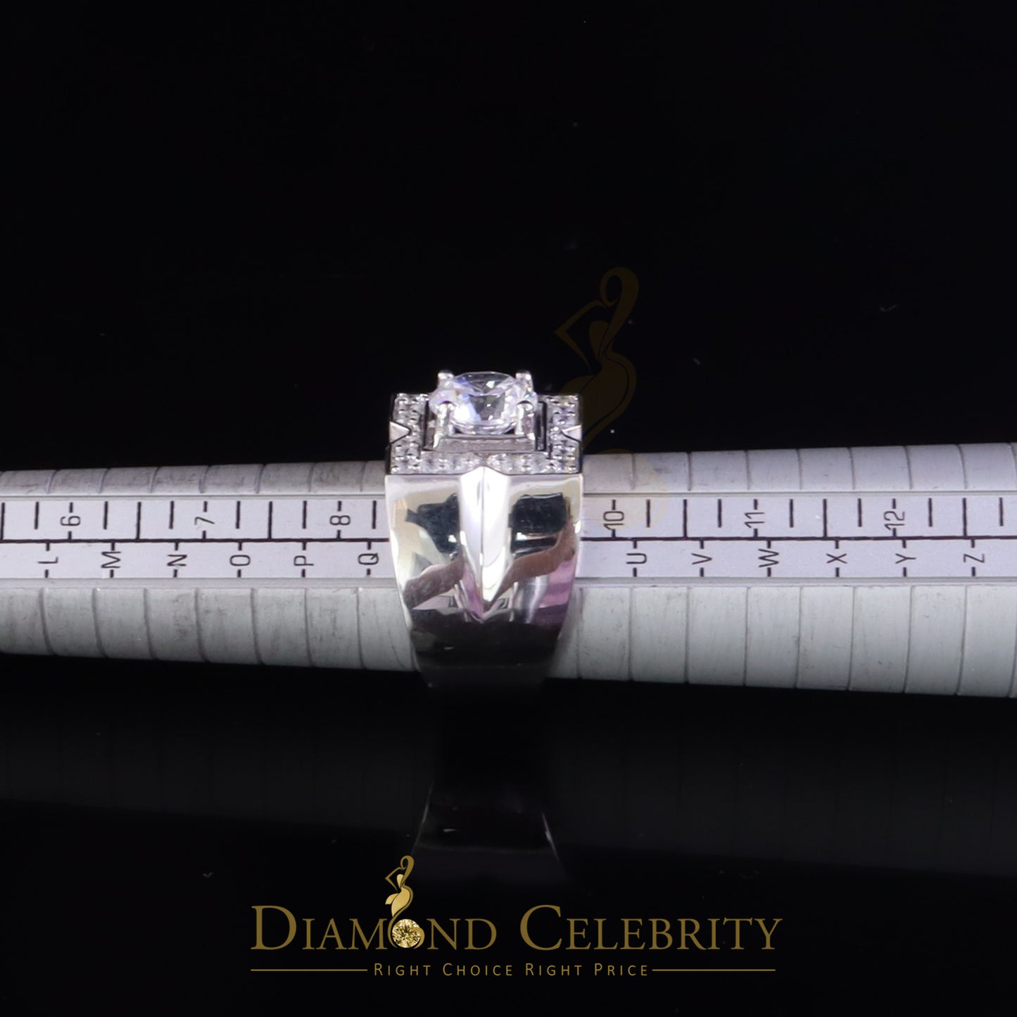DiamondCelebritees 4.50ct Cubic Zirconia White 925 Silver Men's Adjustable Ring SZ From 9 to 11