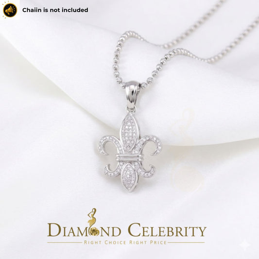 DiamondCelebritees White 925 Fleur de Lis Shape Sterling Silver Pendant with 0.50ct Cubic Zirconia