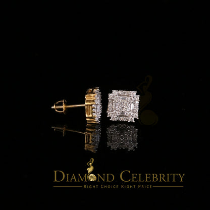 DiamondCelebritees  1.18ct Cubic Zirconia 925 Yellow Silver Women's & Men's Hip Hop Square Earrings
