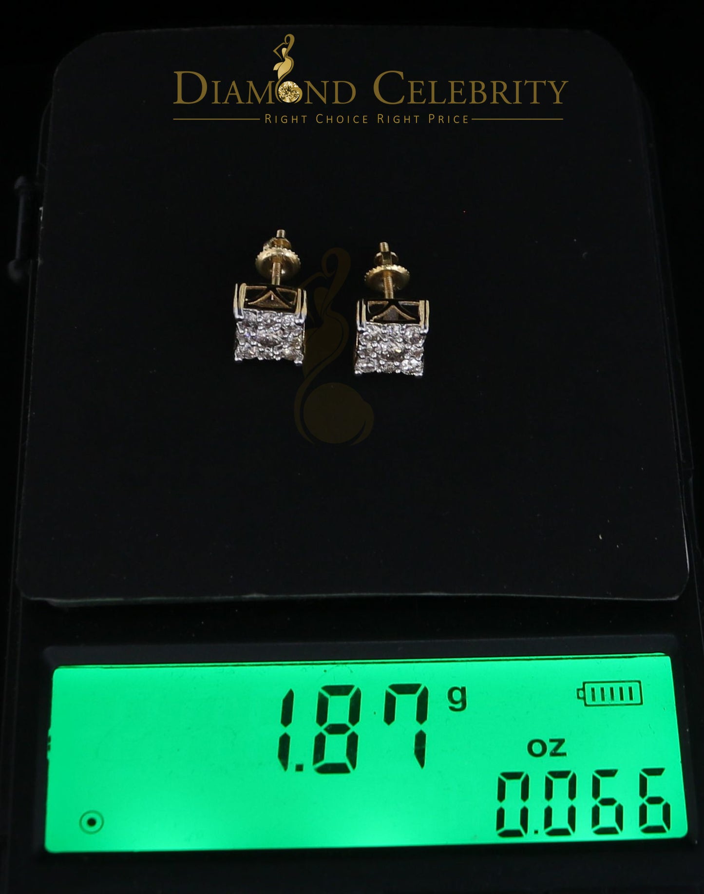 DiamondCelebritees 10K Real Yellow Gold Real Diamond 0.75CT Men's/Women's Stud Square Earring