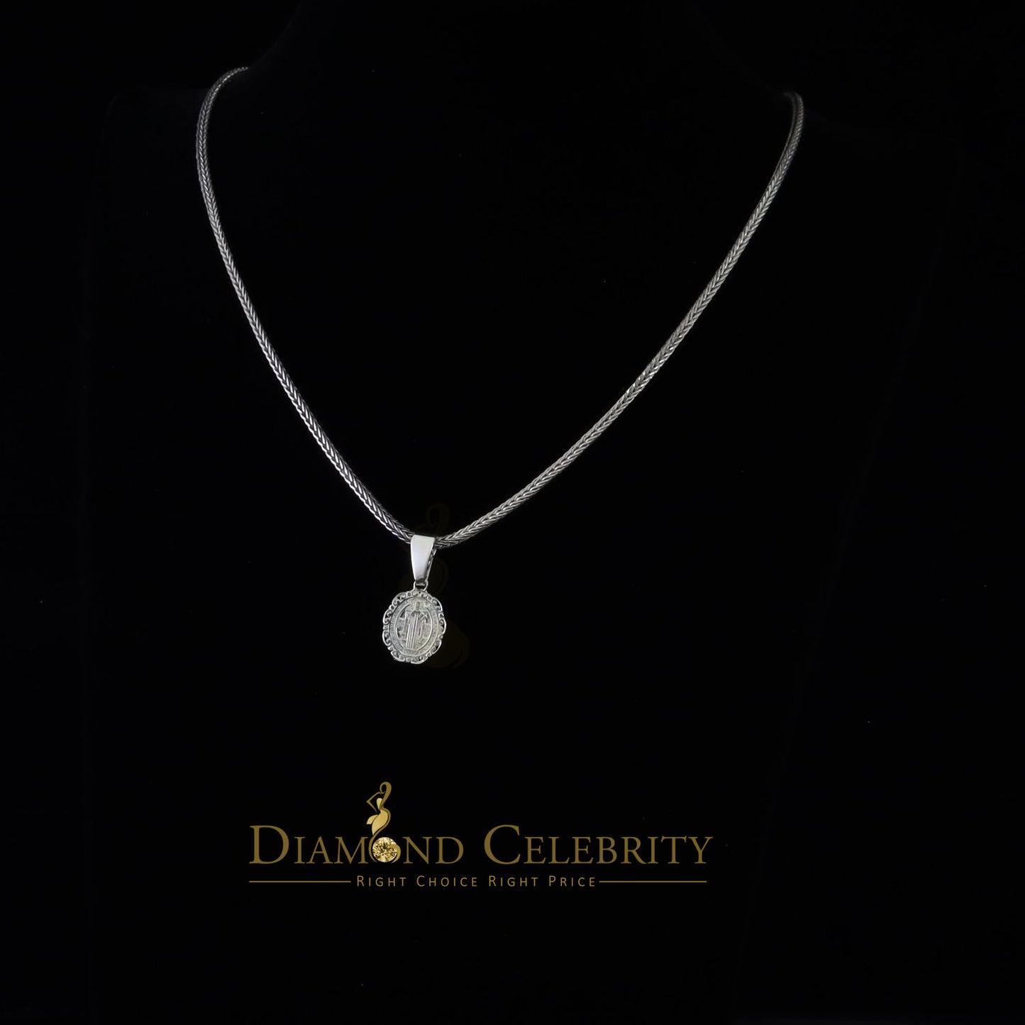 DiamondCelebritees 925 Sterling Silver Double Side Oval Benedict Men/Women Pendant White Religious