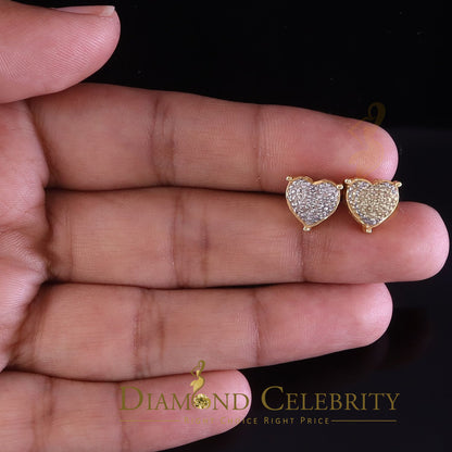 DiamondCelebritees 0.10ct Diamond 925 Yellow Silver for Men's & Womens Stud Heart Cluster Earring