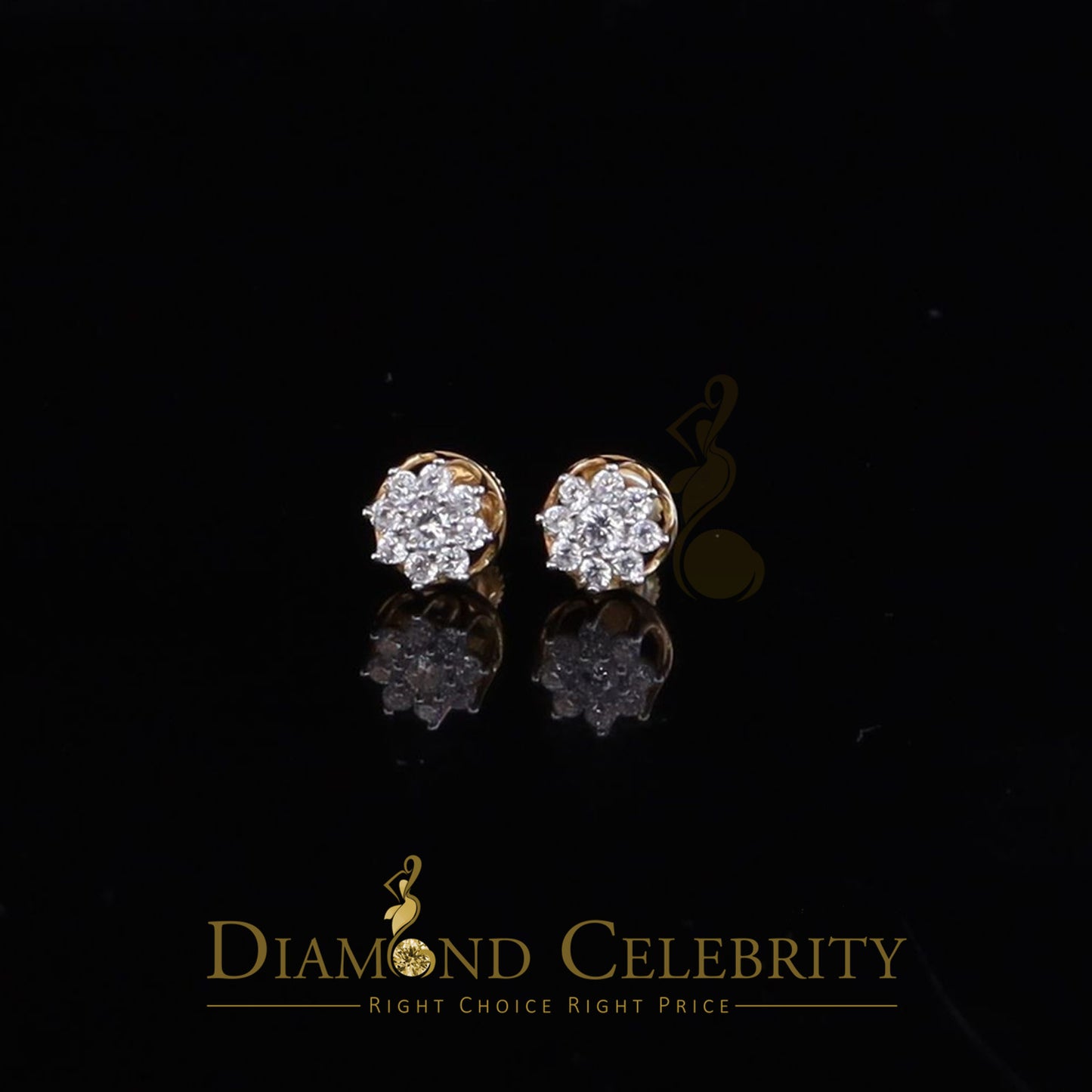 DiamondCelebritees  Yellow 925 Silver Cubic 0.14ct Zirconia Women's & Men's Hip Hop Flower Earrings