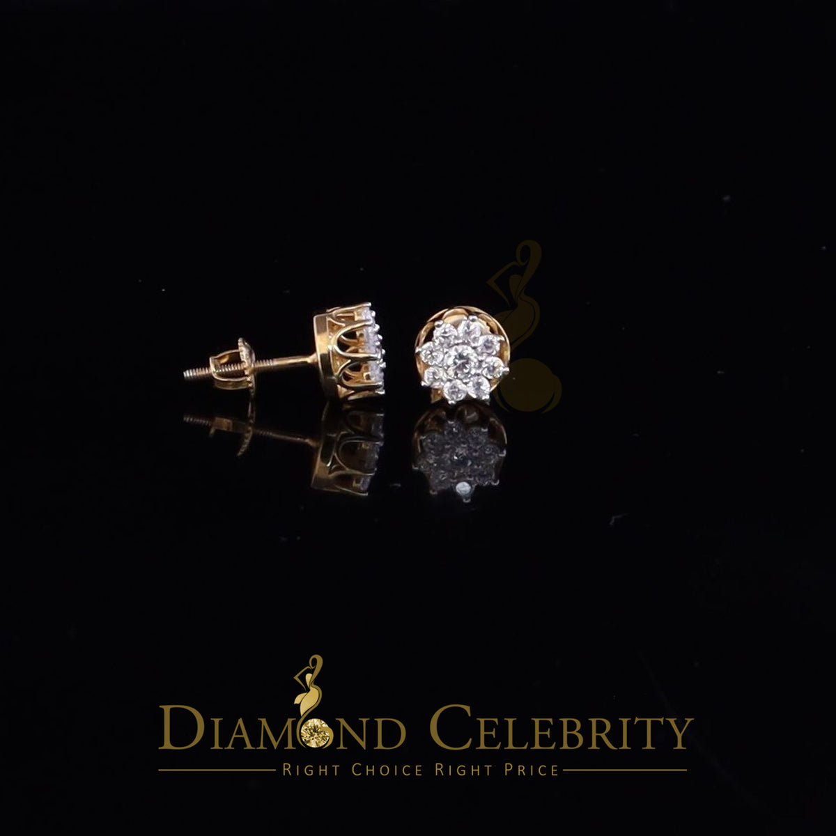DiamondCelebritees  Yellow 925 Silver Cubic 0.14ct Zirconia Women's & Men's Hip Hop Flower Earrings