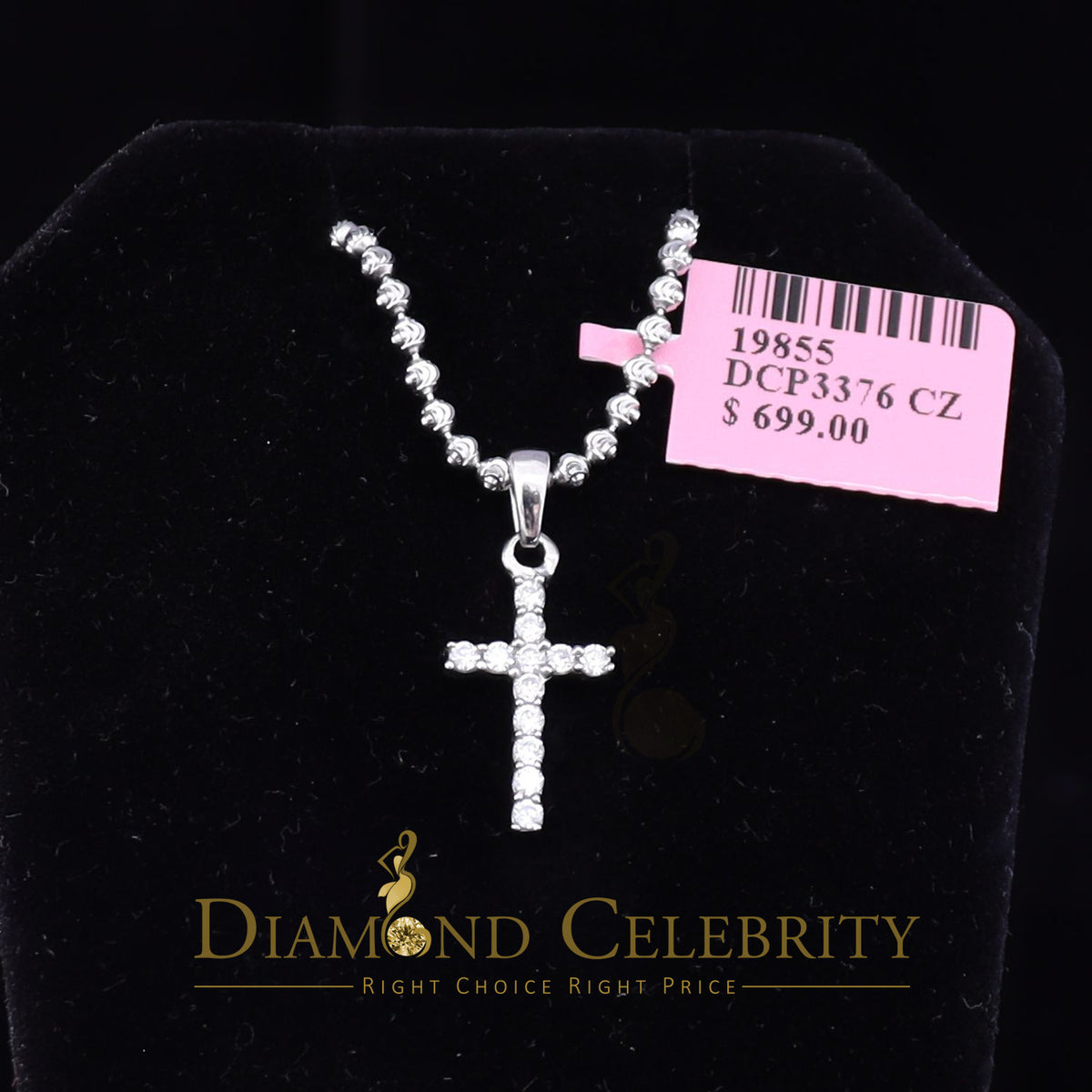 DiamondCelebritees Promise White CROSS Shape Pendant Sterling Silver 0.48ct Cubic Zirconia Stone