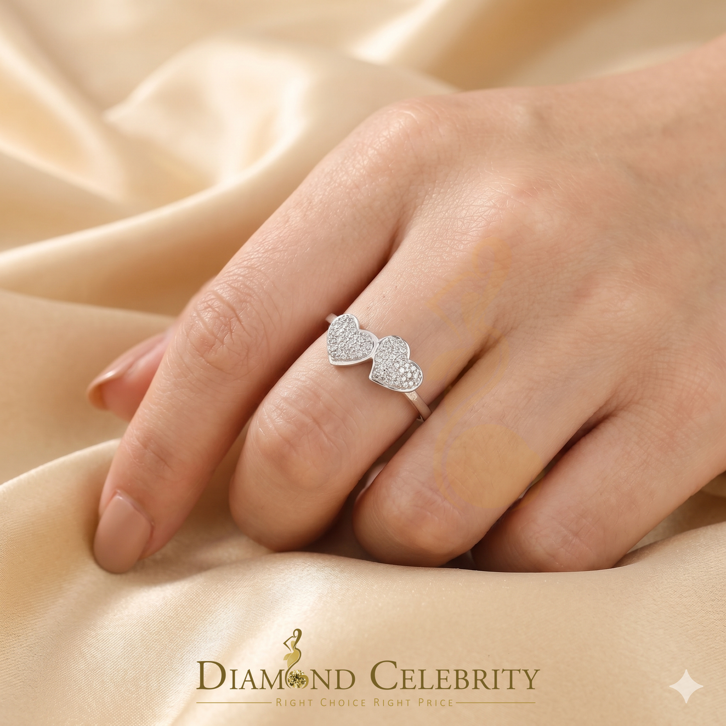 DiamondCelebritees 0.25 CT Real Diamond 925 Sterling White Silver Love Womens Heart Ring Size 7