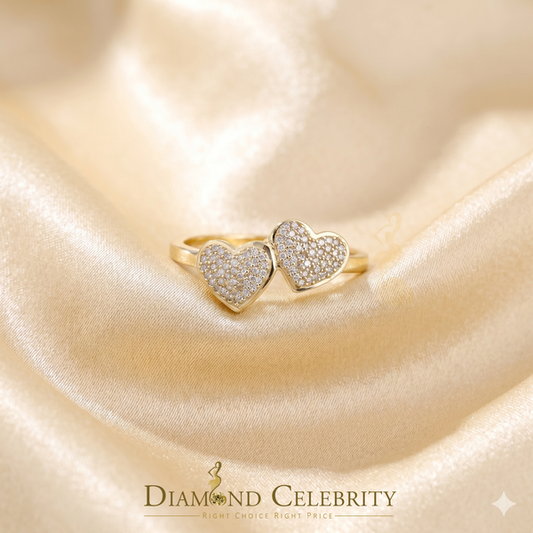 DiamondCelebritees Real Diamond 0.40 CT 925 Sterling SilverYellow Heart Shape Womens Ring Size7