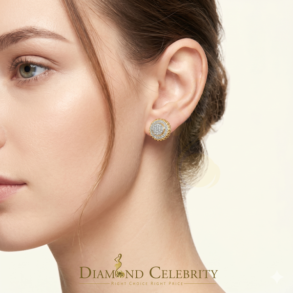 DiamondCelebritees 925 Sterling Silver 0.20ct Diamond For Women's/ Men's Yellow Stud Round Earrings