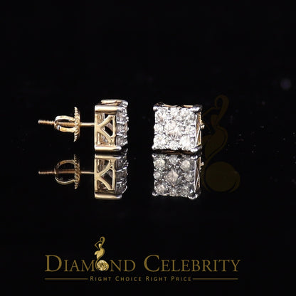 DiamondCelebritees 10K Real Yellow Gold with Real 1.50ct Diamonds Square Stud Earrings