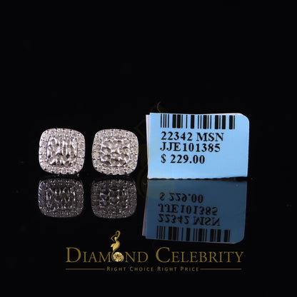 Diamondcelebritees 1.00ct Moissanite White 925 Silver Womens Round Edge Square Shape Nugget Earring