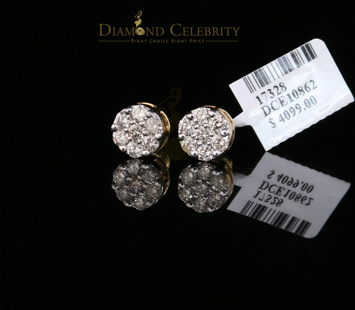 DiamondCelebritees 1.25CT Real Diamond with 10K Real Yellow Gold Men's/Women's Stud Earrings
